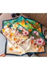 Bohem Çiçekler, Güneşten Koruyan, Rüzgar Geçirmez, Çift Taraf Baskılı, Fular, Eşarp 70x70