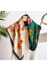 Bohem Çiçekler, Güneşten Koruyan, Rüzgar Geçirmez, Çift Taraf Baskılı, Fular, Eşarp 70x70