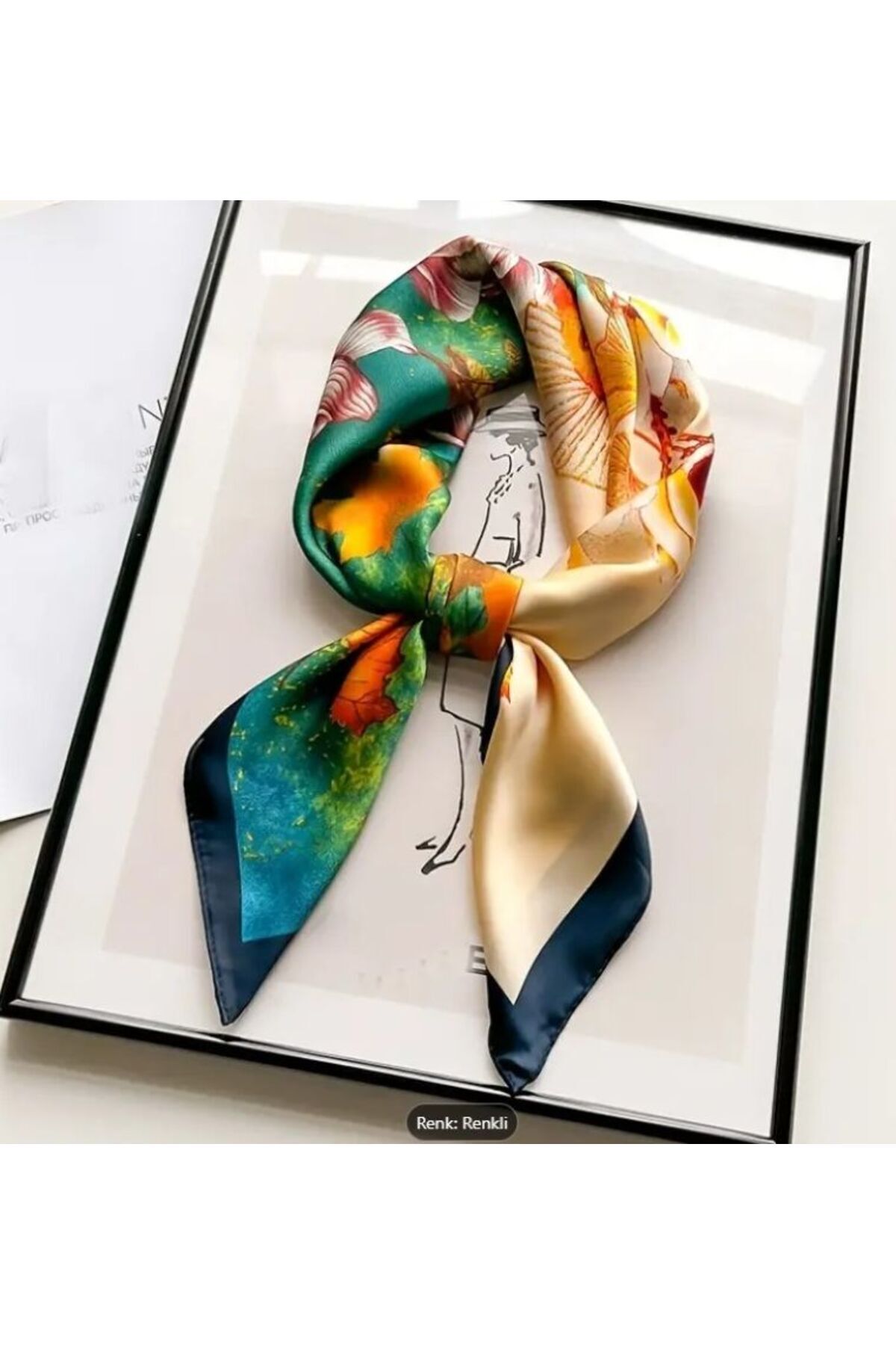 Bohem Çiçekler, Güneşten Koruyan, Rüzgar Geçirmez, Çift Taraf Baskılı, Fular, Eşarp 70x70