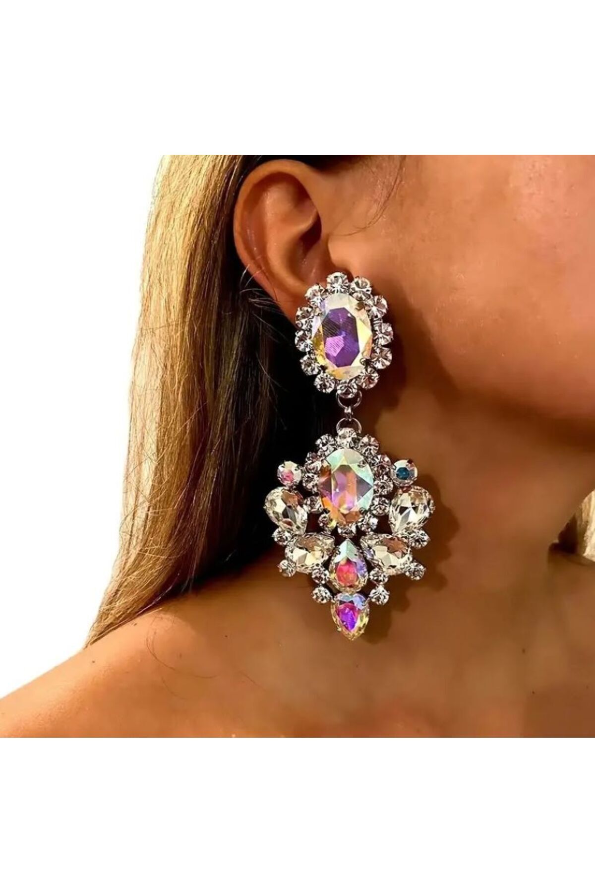 Boho Su Damlası Yapay Elmas Küpe, Kulak İğnesi Paslanmaz Çelik