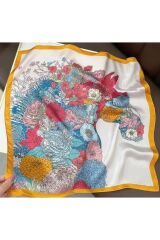 Çiçek Buketi, Güneşten Koruyan, Rüzgar Geçirmez, Çift Taraf Baskılı, Fular, Eşarp 70x70