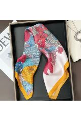 Çiçek Buketi, Güneşten Koruyan, Rüzgar Geçirmez, Çift Taraf Baskılı, Fular, Eşarp 70x70