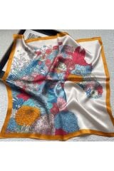 Çiçek Buketi, Güneşten Koruyan, Rüzgar Geçirmez, Çift Taraf Baskılı, Fular, Eşarp 70x70