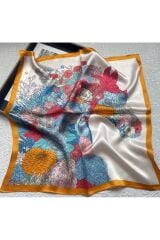 Çiçek Buketi, Güneşten Koruyan, Rüzgar Geçirmez, Çift Taraf Baskılı, Fular, Eşarp 70x70