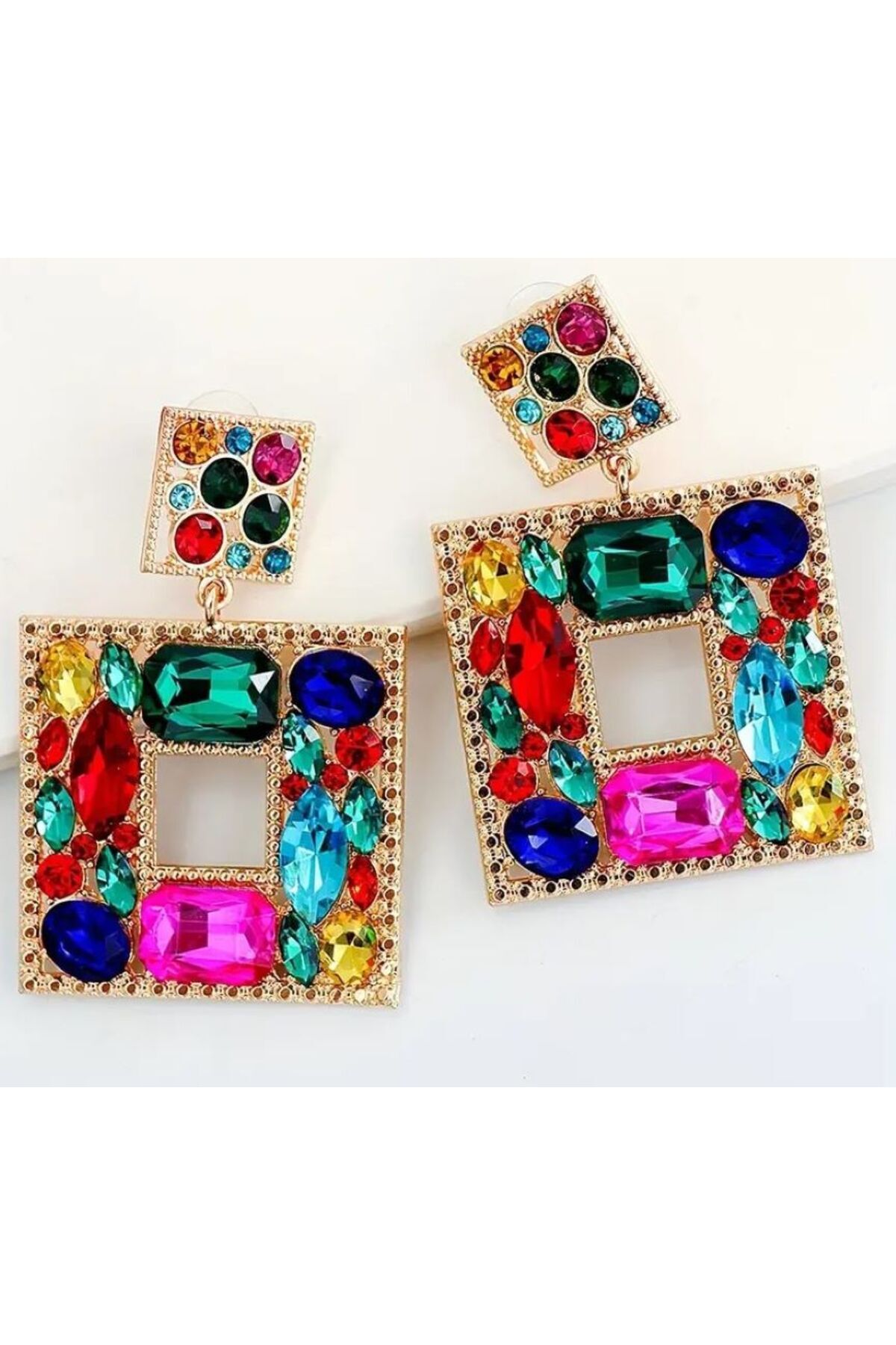 Bohem Renkli Kare Küpe