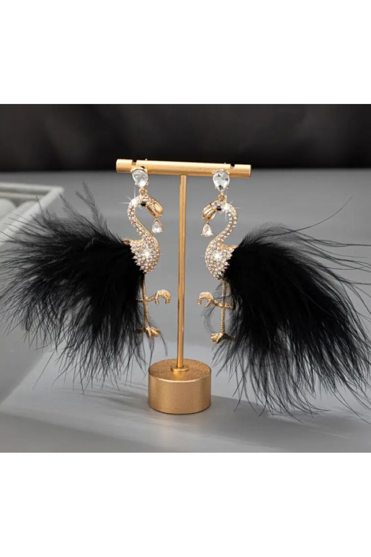 Flamingo Tüy Detaylı Gözalıcı Küpe, Kulak İğnesi 925 Ayar Gümüş