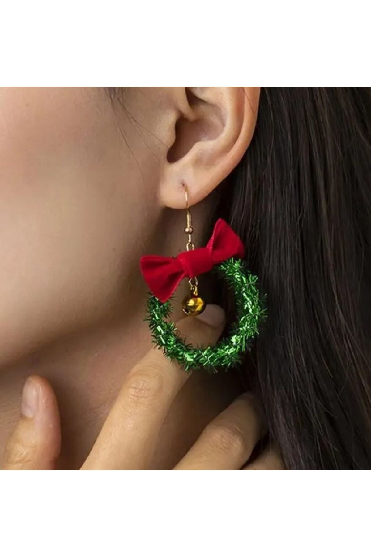 Kırmızı Fiyonklu Noel Çanı-kulak Iğnesi Malzemesi Paslanmaz Çelik