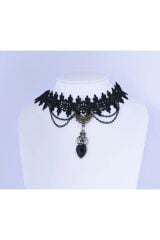 Gothic Kalp, Zincir ve Dantel Detaylı Vintage Gerdanlık