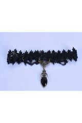 Gothic Kalp, Zincir ve Dantel Detaylı Vintage Gerdanlık