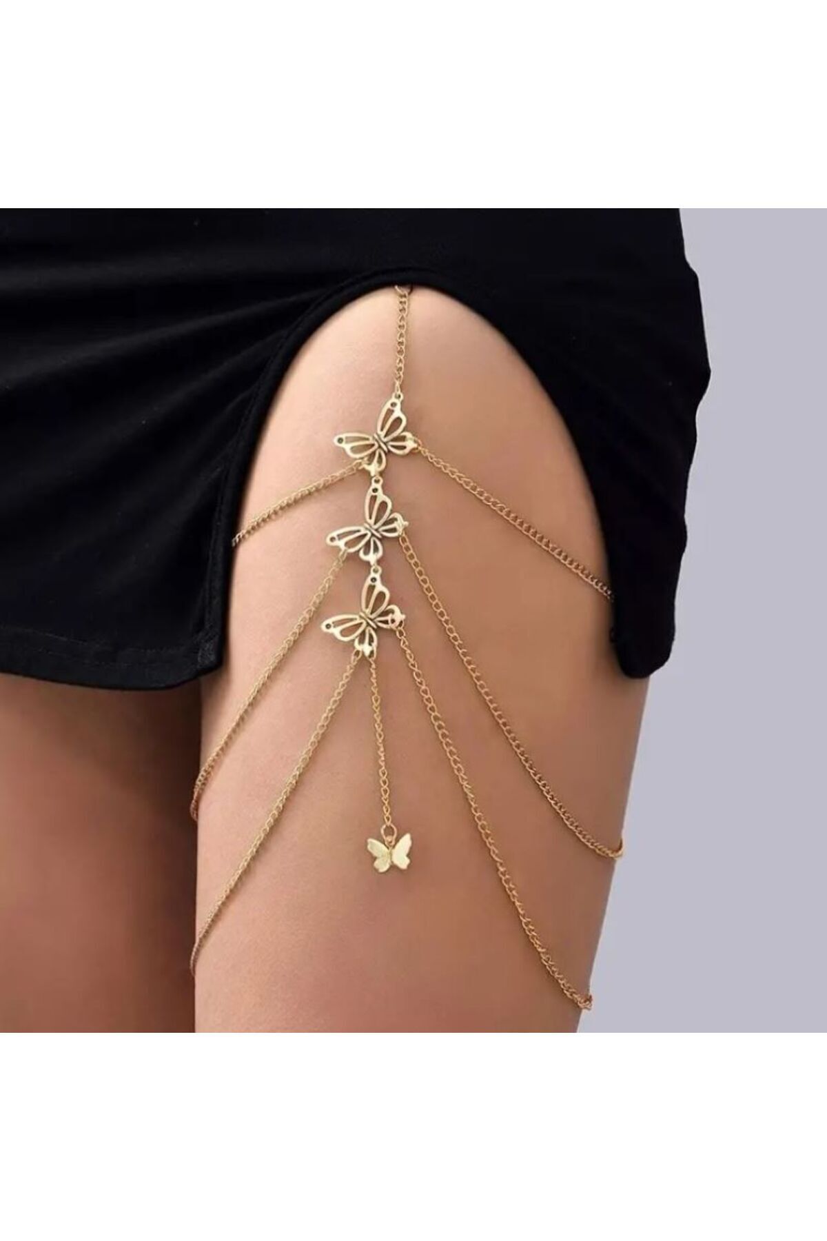 Gümüş Kaplama Kelebek Detaylı, Katmanlı bacak Zinciri