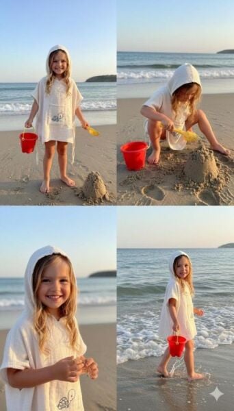 Çocuk Muslin Panço, %100 Organik Oeko-tex Sertifikalı, Kaplumbağa Desenli,cepli,kapüşonlu