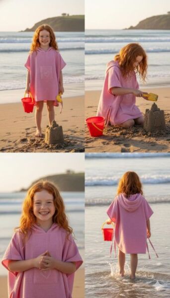 Çocuk Muslin Panço, %100 Organik Oeko-tex Sertifikalı, Kedi Desenli, Cepli, Kapüşonlu