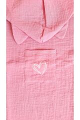 Çocuk Muslin Panço, %100 Organik Oeko-tex Sertifikalı, Kalp Desenli, Cepli, Kapüşonlu