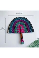 El Dokuma, Rustik, Gül ve Yeşil Orkide Temali Yosun Kumaşı Yelpaze