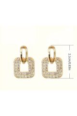 Zarif Şık Parlak Kare Gold Küpe