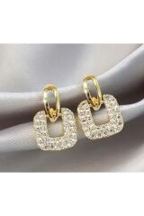 Zarif Şık Parlak Kare Gold Küpe