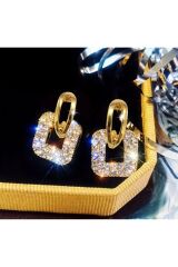 Zarif Şık Parlak Kare Gold Küpe