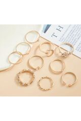 10 Parça Parlak Taşlı Ayarlanabilir Yüzük Seti