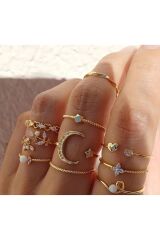 10 Parça Parlak Taşlı Ayarlanabilir Yüzük Seti