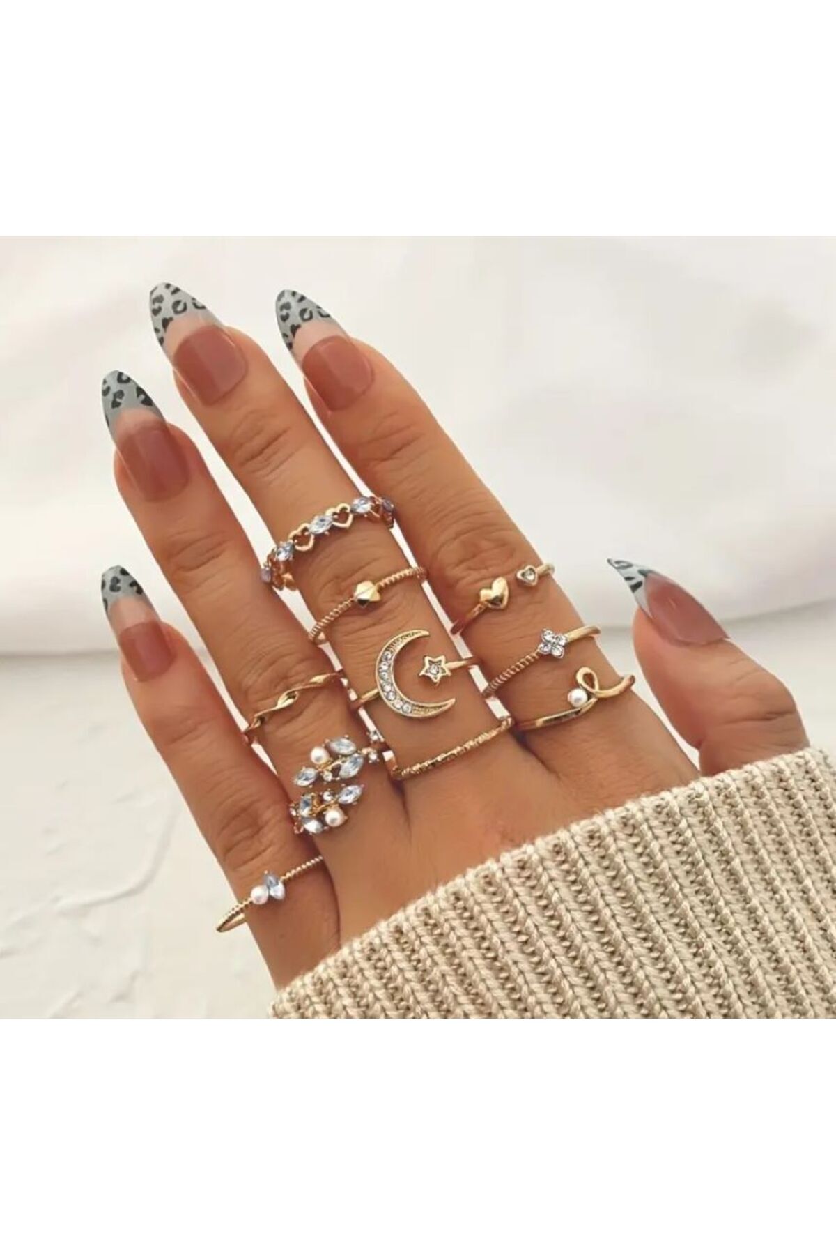 10 Parça Parlak Taşlı Ayarlanabilir Yüzük Seti