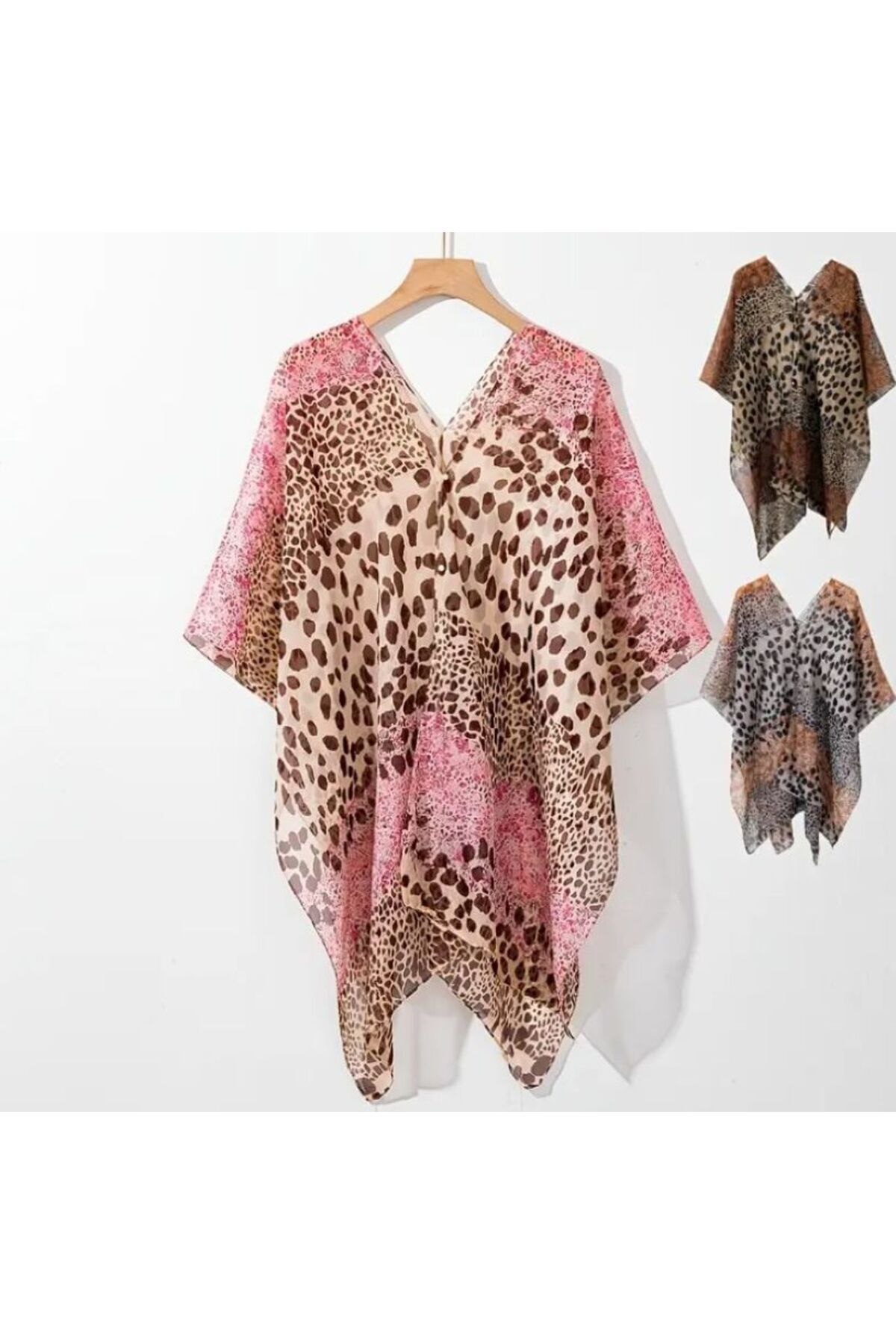 Leopar Desenli, Güneş Koruyucu, Çok Amaçlı Tunik, Plaj Şalı, Hafif, Nefes Alan Kimono