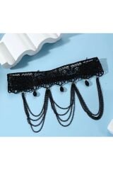 Siyah Dantel Askılı Bacak Zinciri