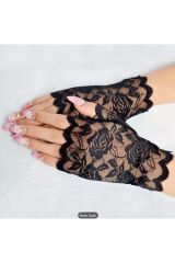 Parmaksız Dantel Eldiven-Balo, Nikah, Düğün, Etkinlik Siyah