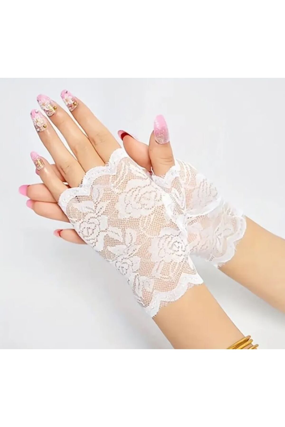 Parmaksız Dantel Eldiven-Balo, Nikah, Düğün, Etkinlik Beyaz