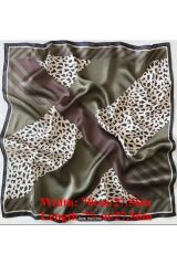 Boho Chic Leopar Desenli, Güneş, Rüzgar Geçirmez, Çift Taraf Baskılı, Şal, Fular, Eşarp 70x70 Haki