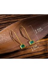 Yeşil Taşlı Sallantılı Bohem Gold Küpe