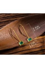 Yeşil Taşlı Sallantılı Bohem Gold Küpe