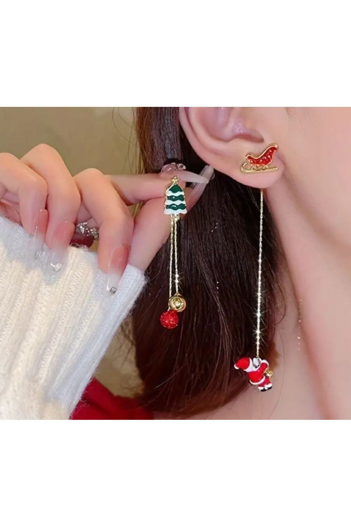 Asimetrik şirin Noel Küpeleri