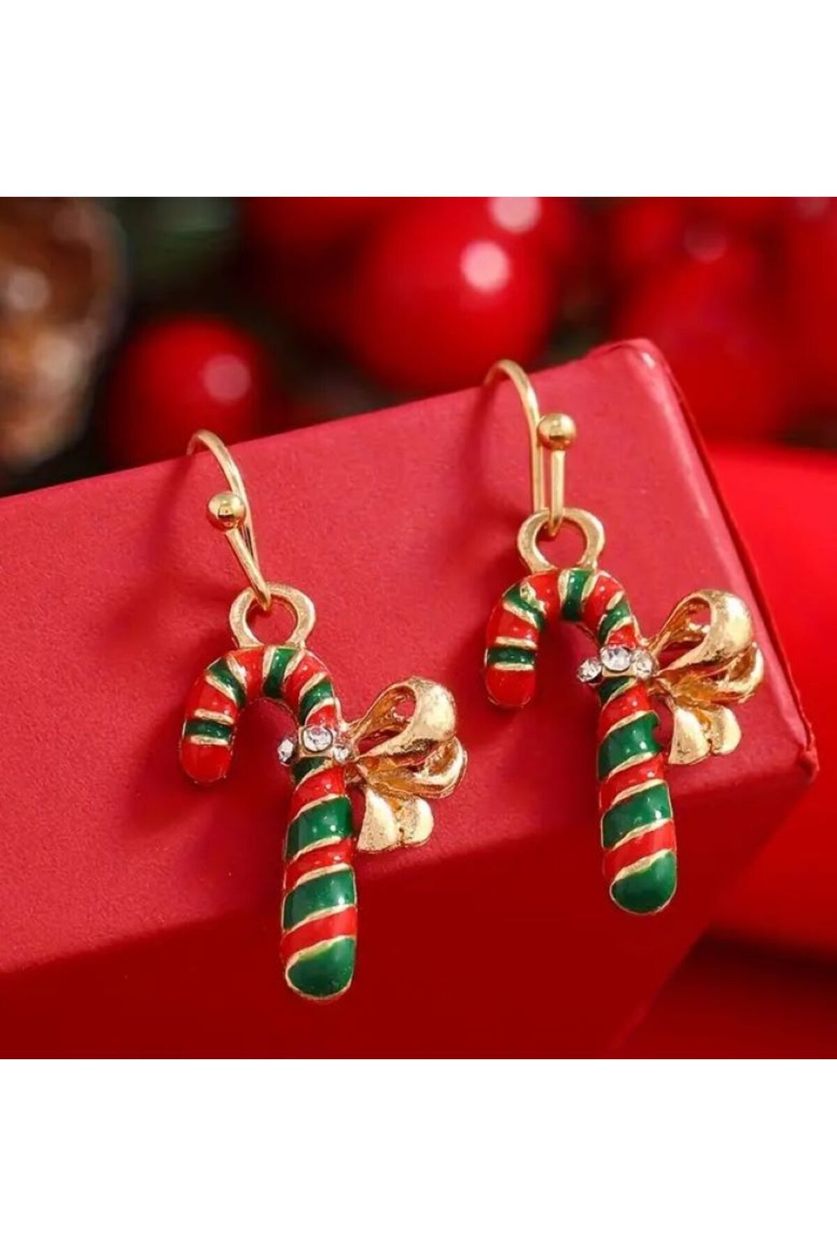 Baston Şekeri Noel Küpeleri-Kulak İğnesi Paslanmaz Çelik