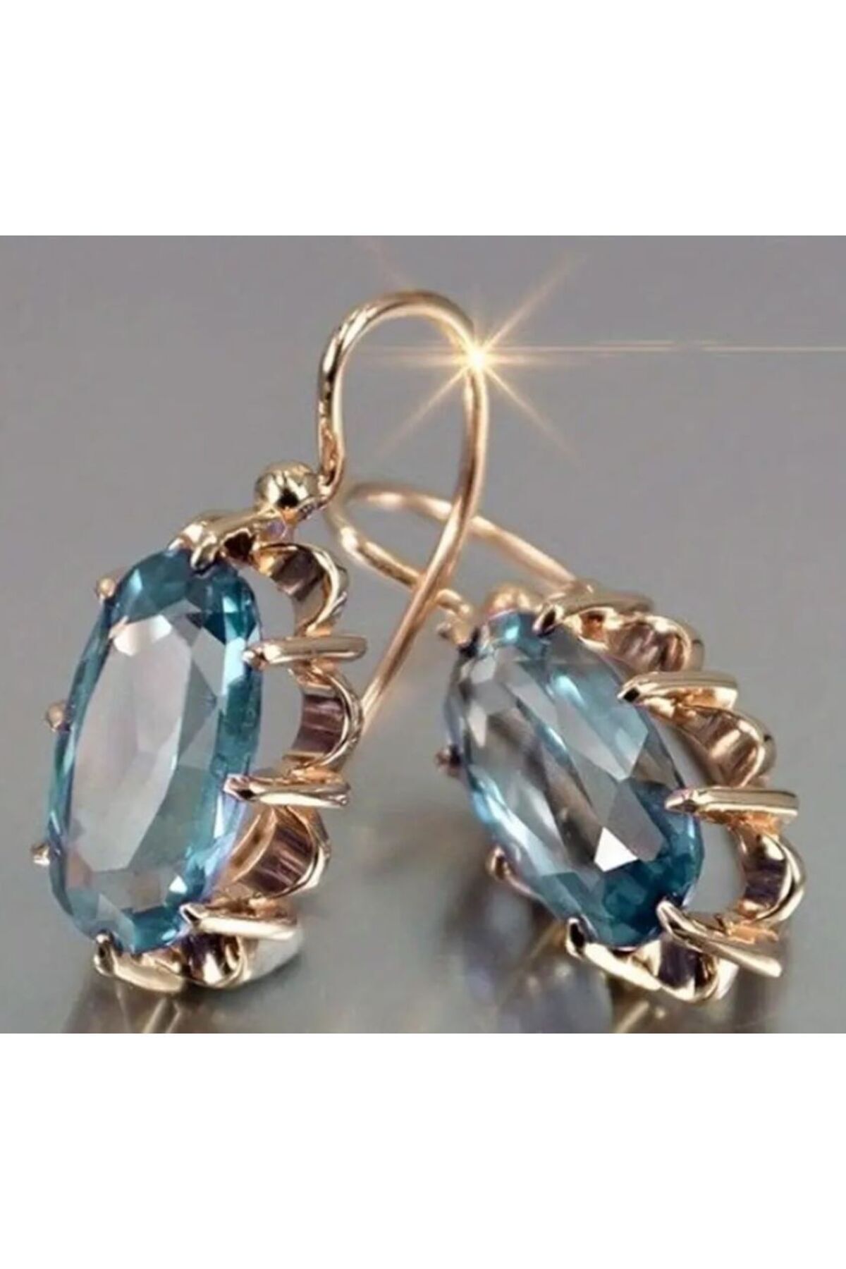 Antika Tarz Kristal Sallantılı Damla Küpe Mavi