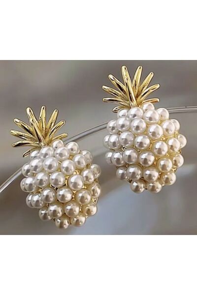 Altın Kaplama Yapay İnci Minimalist Ananas Küpe