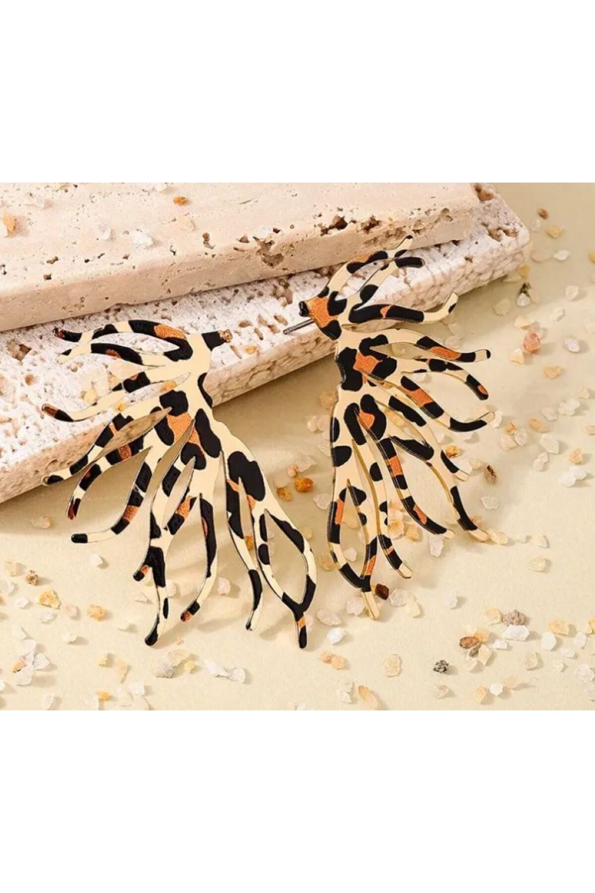 Leopar Desenli Mercan Dalı Küpe-kulak iğnesi malzemesi Paslanmaz çelik