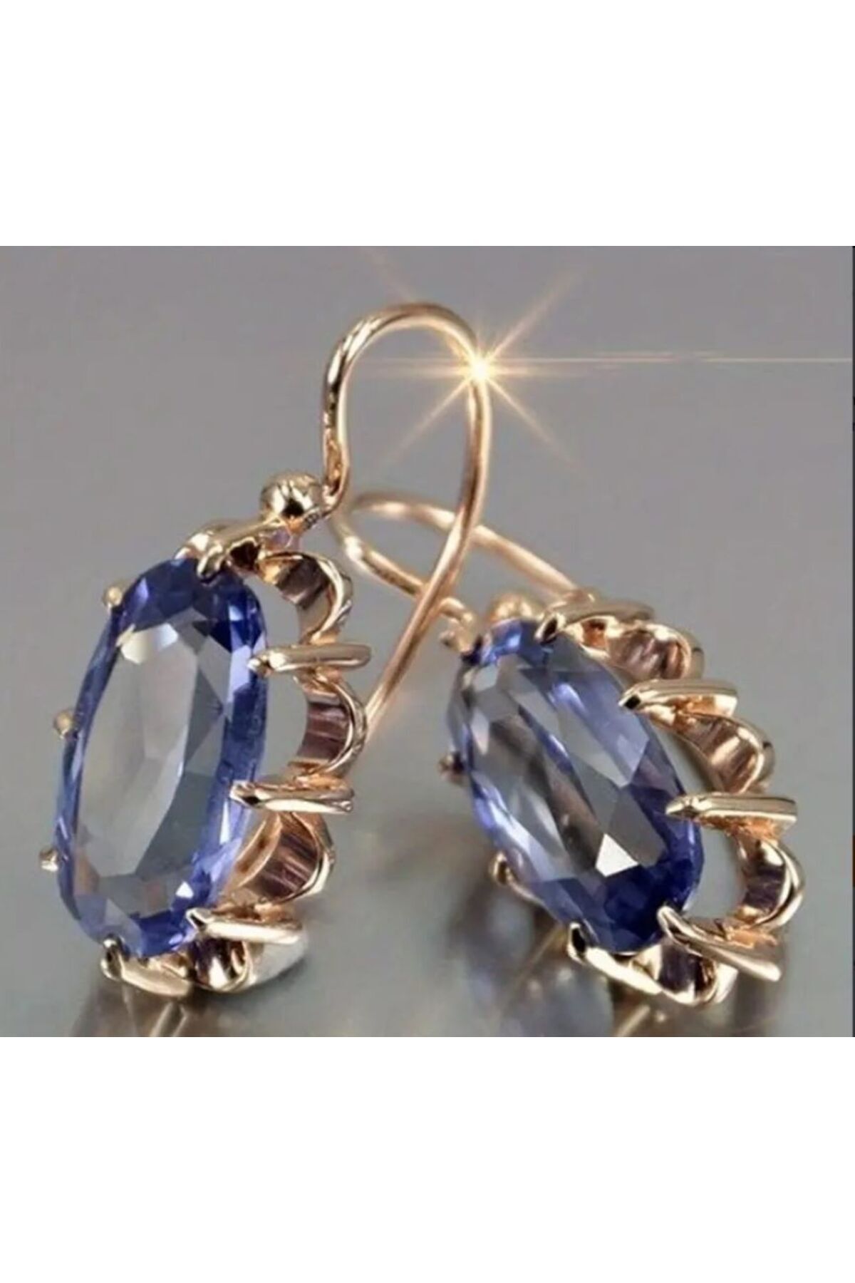 Antika Tarz Kristal Sallantılı Damla Küpe Mor