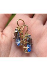 Antika Tarz Kristal Sallantılı Damla Küpe Mor