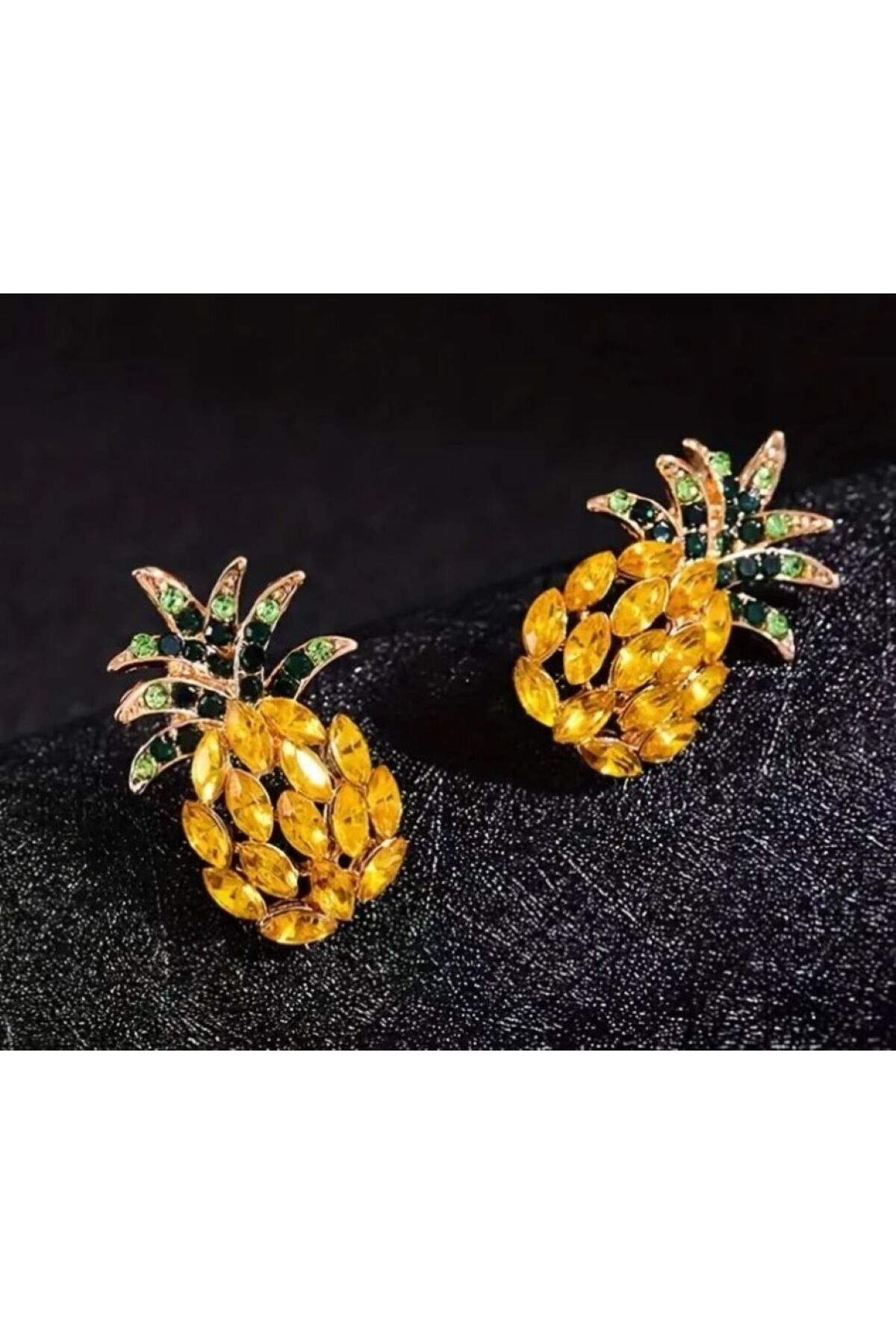 Parlak Taşlı Ananas Çivi Küpe- kulak iğnesi malzemesi Paslanmaz çelik
