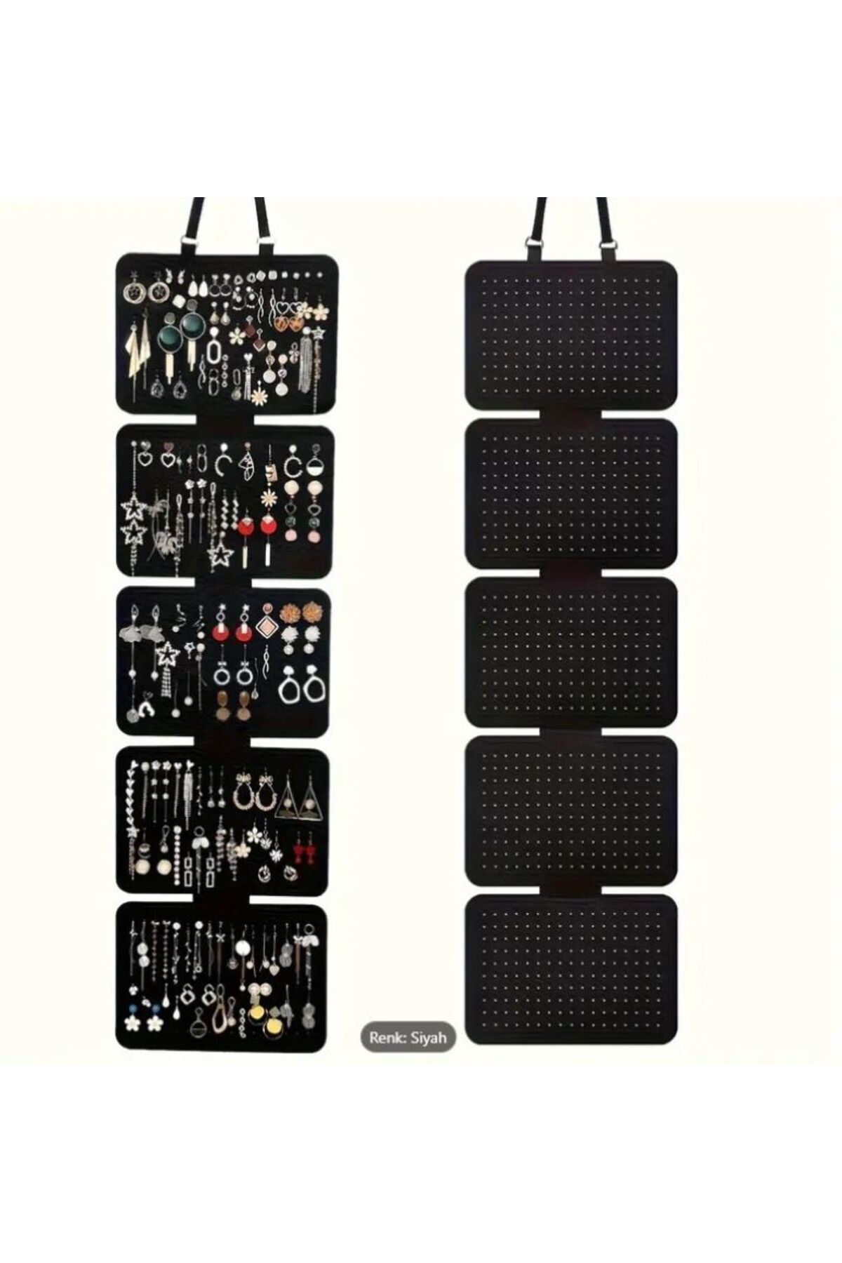 Siyah Keçe Takı Organizatörü - Büyük Kapasiteli, 5 Katlı Asılı Depolama Çantası, Katlanabilir