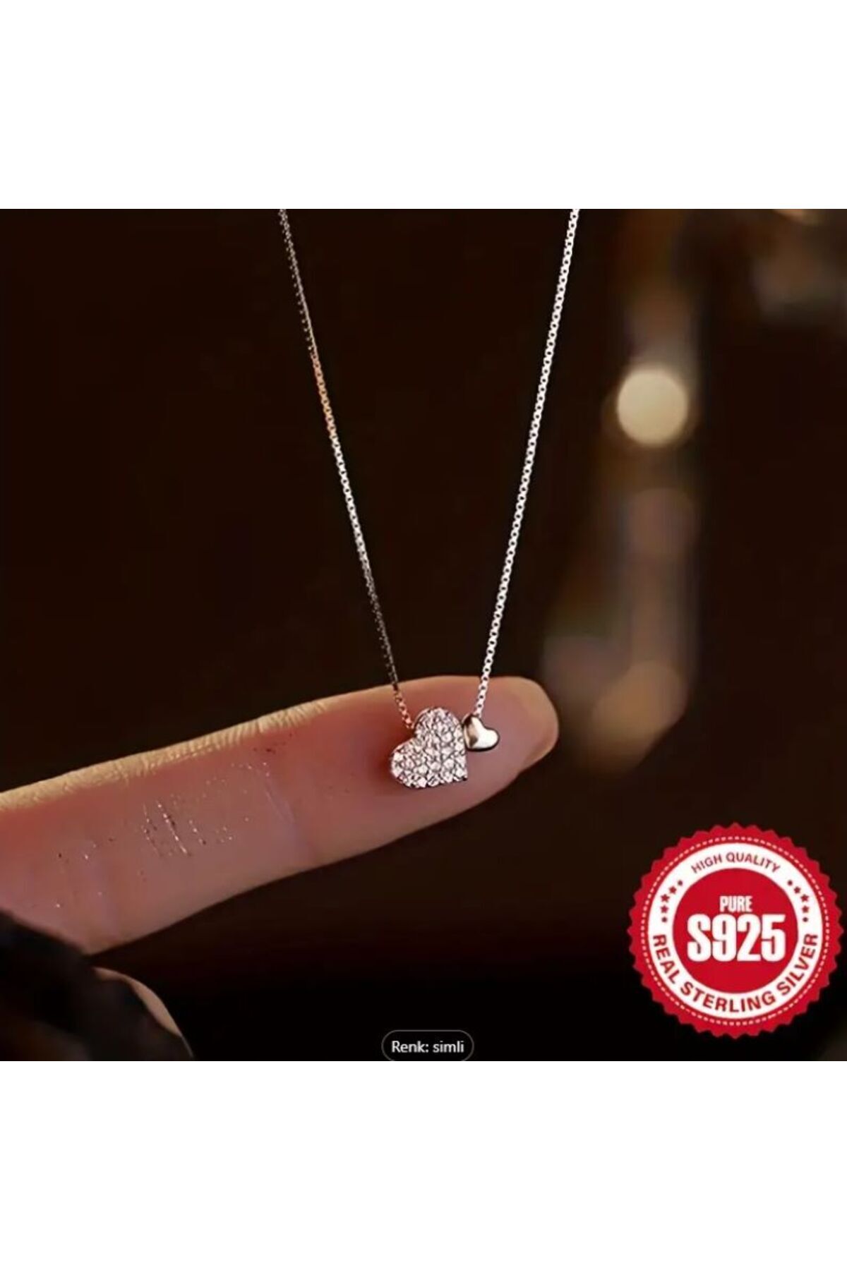 925 Ayar  Gümüş Zirkon Taşlı Kalp Kolye