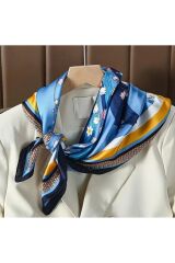 Çiçek Desenli, Bohem, Nefes Alan, Şal, Fular 70CMX70CM Mavi