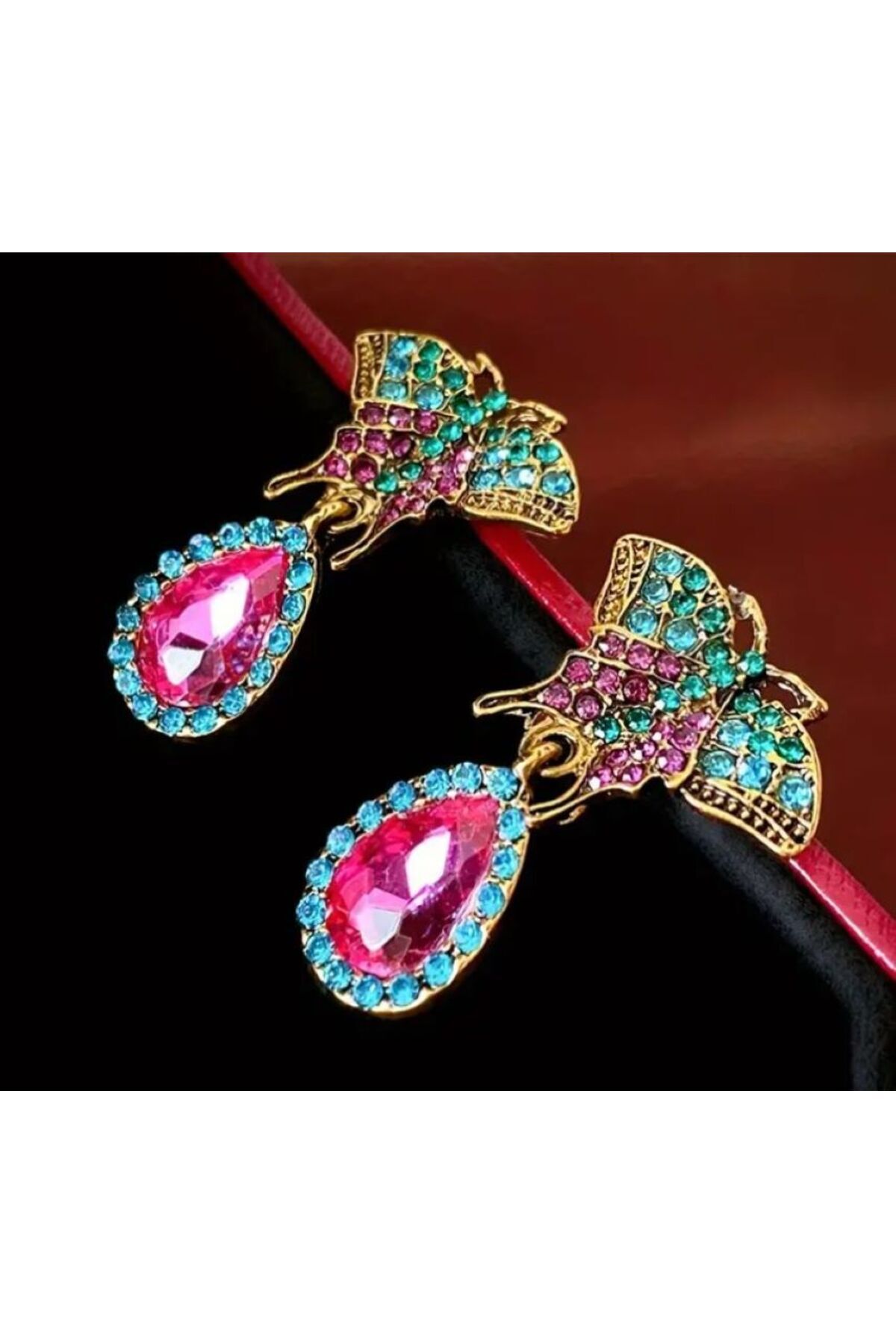 18K Altın Kaplama  Yapay Elmas Kelebek Küpe