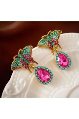 18K Altın Kaplama  Yapay Elmas Kelebek Küpe