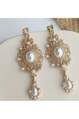 Bohemian İnci Temalı Küpe Kulak İğnesi 925 Ayar Gümüş Kaplama