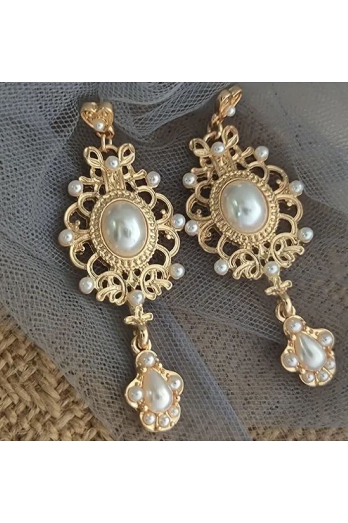 Bohemian İnci Temalı Küpe Kulak İğnesi 925 Ayar Gümüş Kaplama