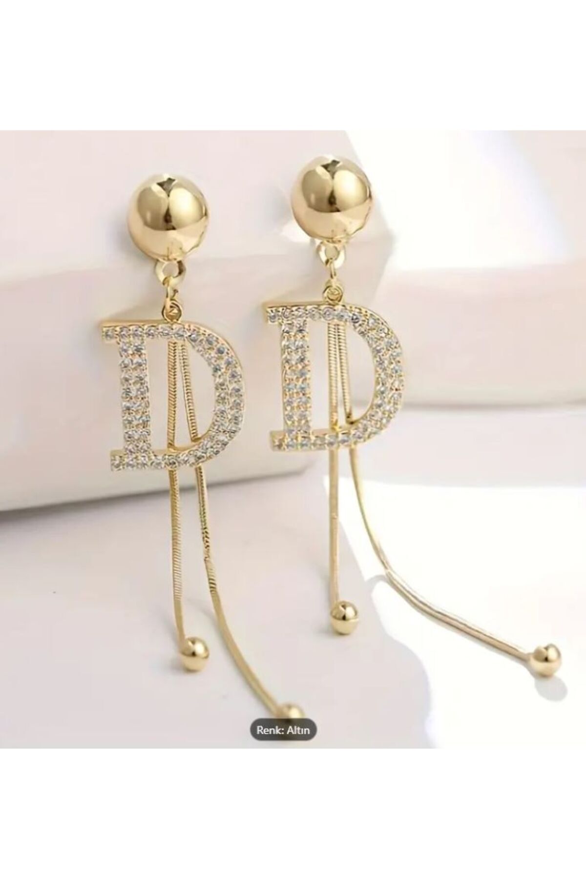 D Harfi Uzun Püsküllü Küpe -Kulak İğnesi Paslanmaz Çelik