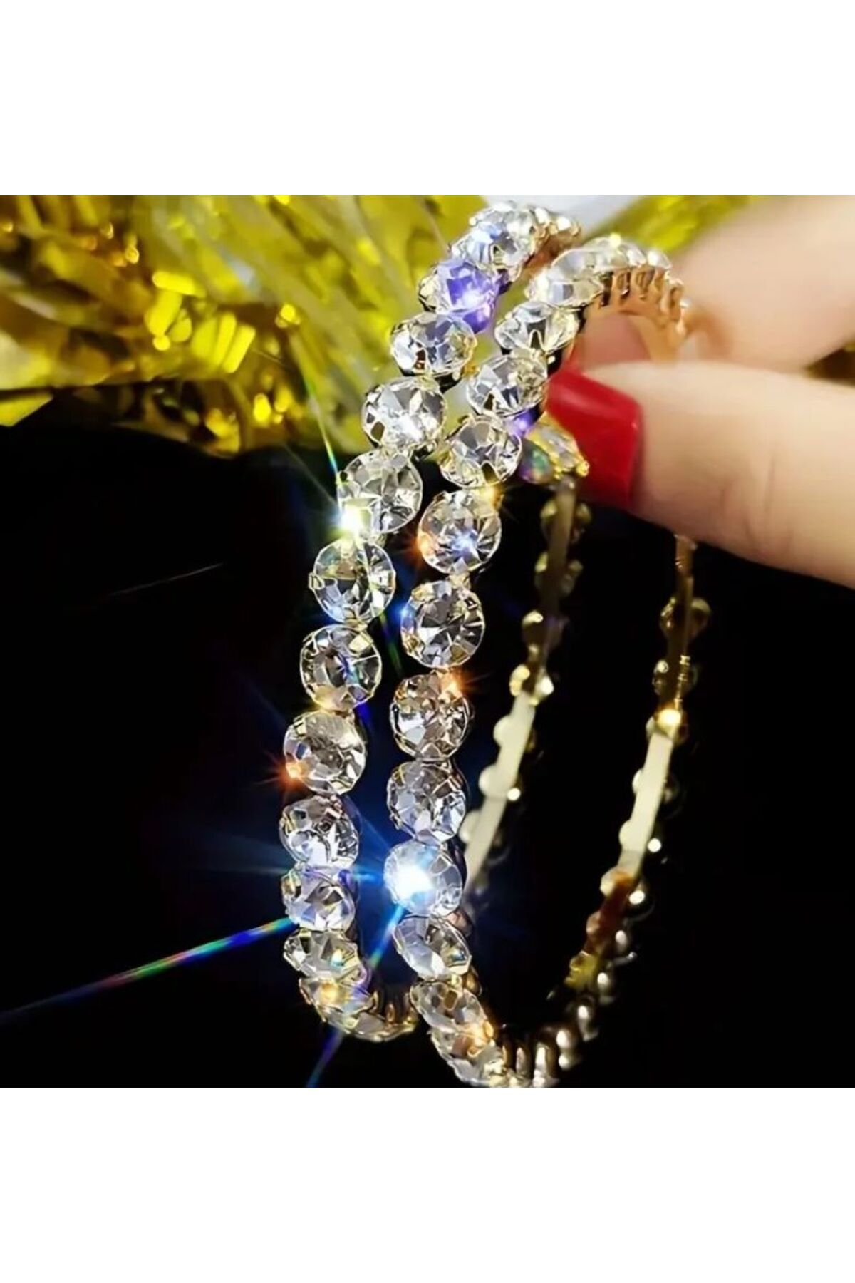 Parlak Sıra Taşlı Daire Küpe