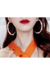 Parlak Sıra Taşlı Daire Küpe