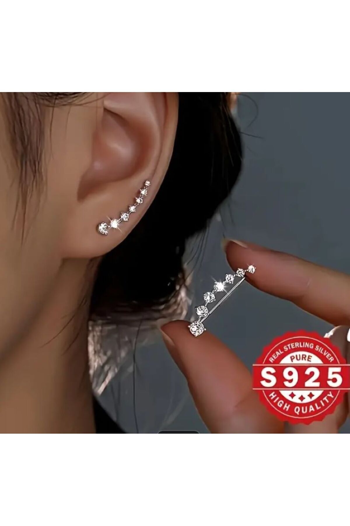 Zirkon Detaylı 925 Ayar Gümüş Kulak Iğnesi Bohemian Elegant Küpe